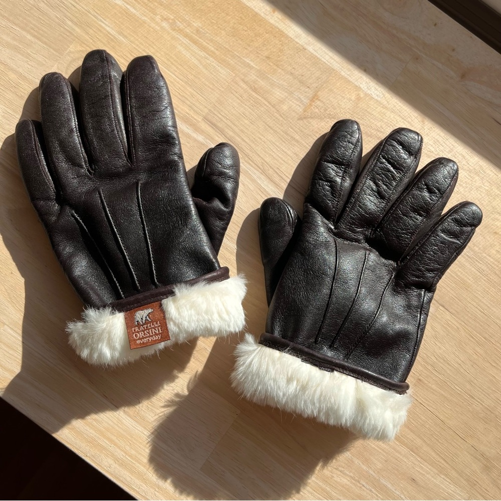 Fratelli Orsini Italian Lambskin & Rabbit Fur Lined Dress Gloves in Dark Brown M